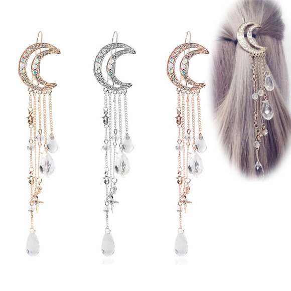 💕Last one Moon Dangle Crystal Hair Clips - Picture 3 of 10